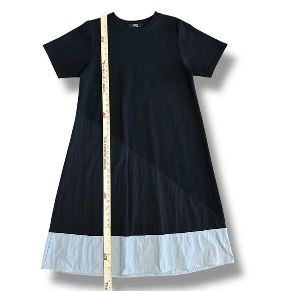 Visit in N.Y Studio Colorblock Midi Dress Black Gray Cotton Blend S/M Korea - Picture 4 of 8